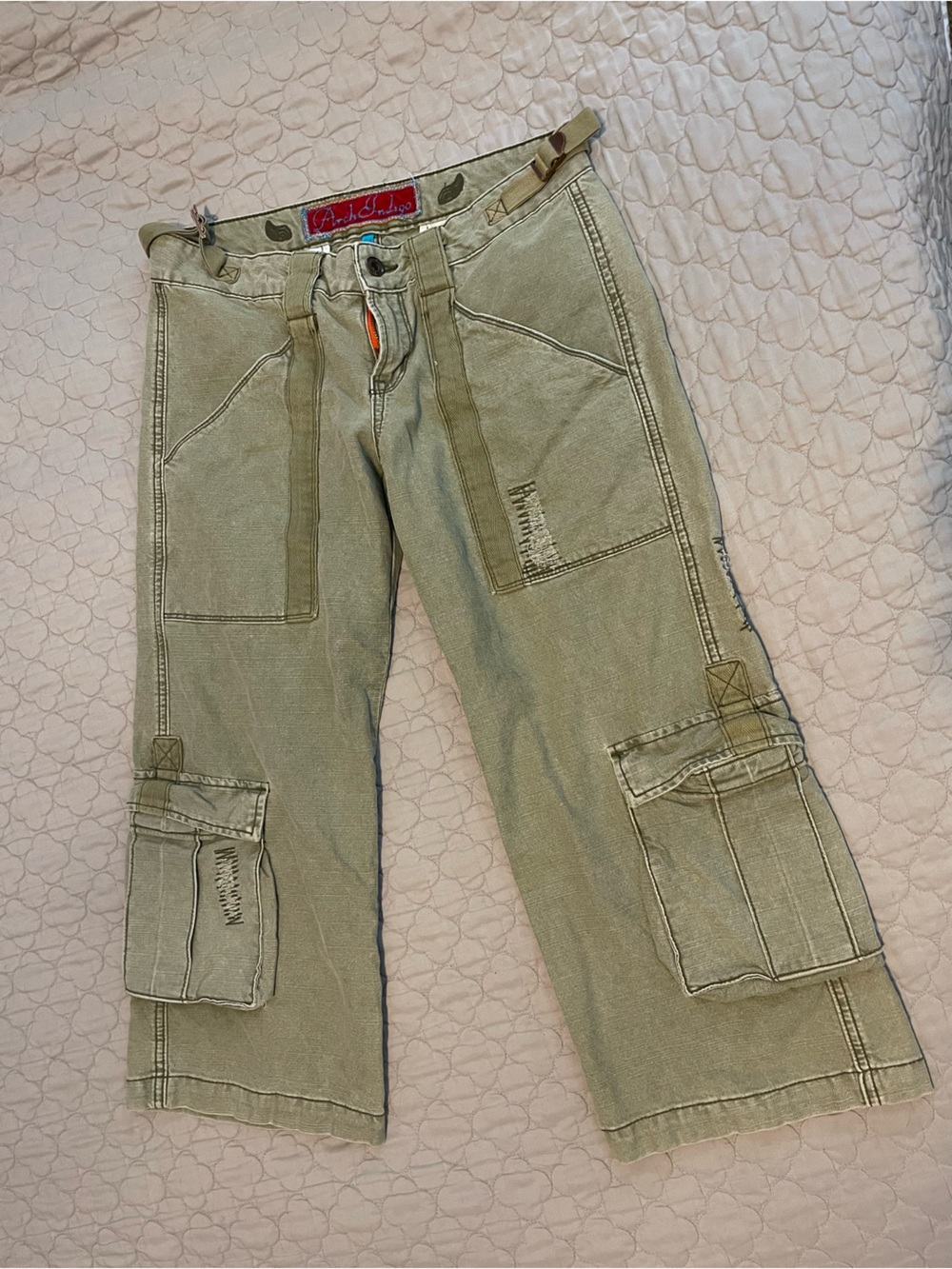 Arch Indigo Vintage Olive Green Cargo Capri Pants Womens 26 Deadstock